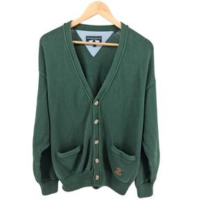 Vtg Woods & Gray Cardigan‎ Sz Large Green Knit Button Front Grandpacore Preppy